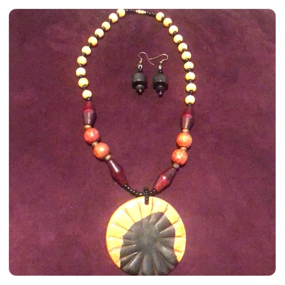 Jewelry - Wooden African Necklace and Earring Set